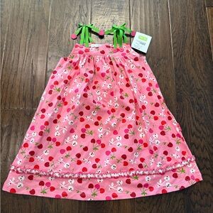 Le Top pink Cherry Print Dress with Green Straps 2T. NWT